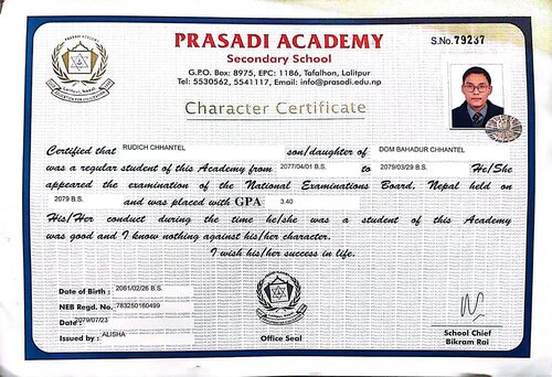 Character certificate