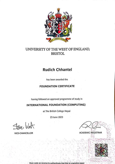 UWE Bristol foundation certificate